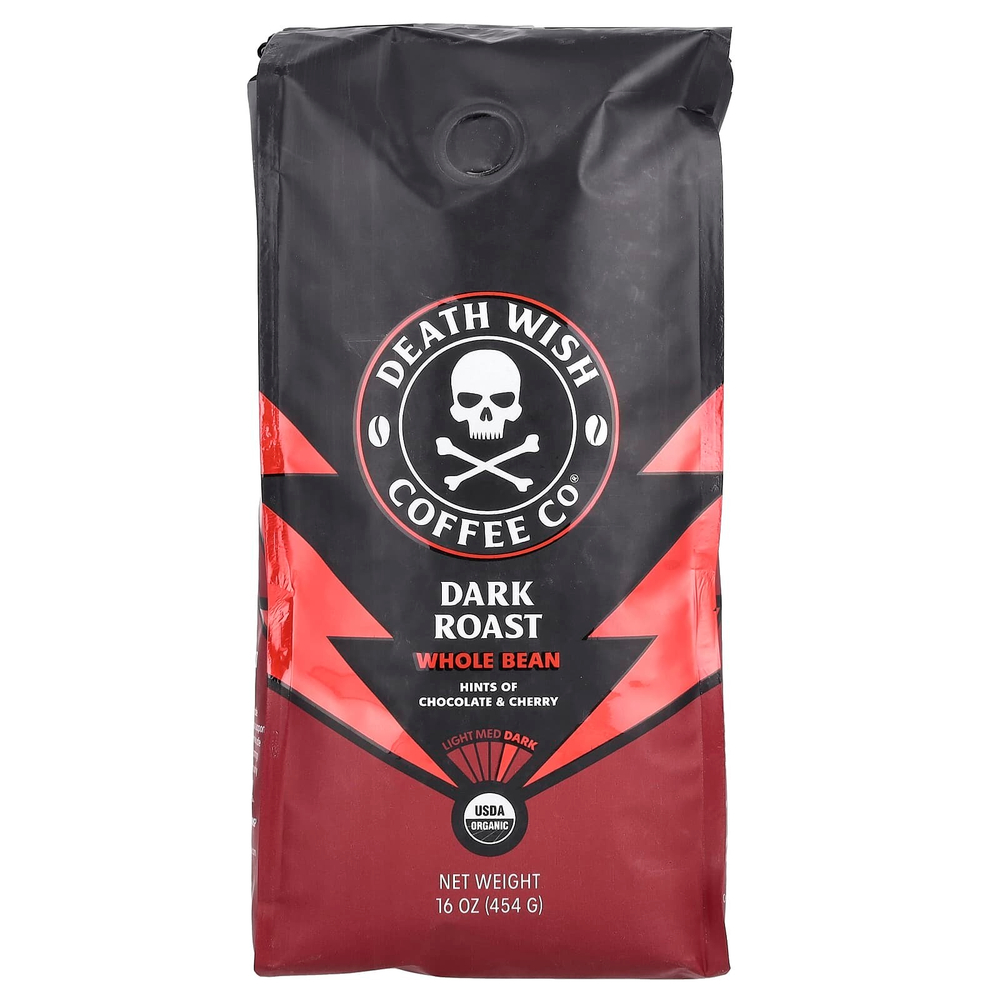Death Wish Coffee, Цельные бобы, темная обжарка, 454 г (16 унций)
