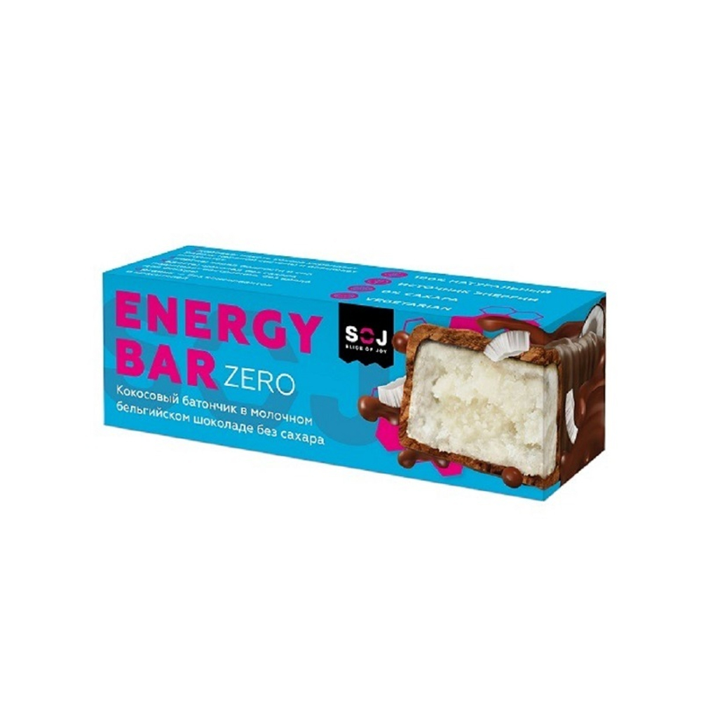 Батончик кокосовый Energy Bar ZERO в молочном бельгийском шоколаде без сахара 45г