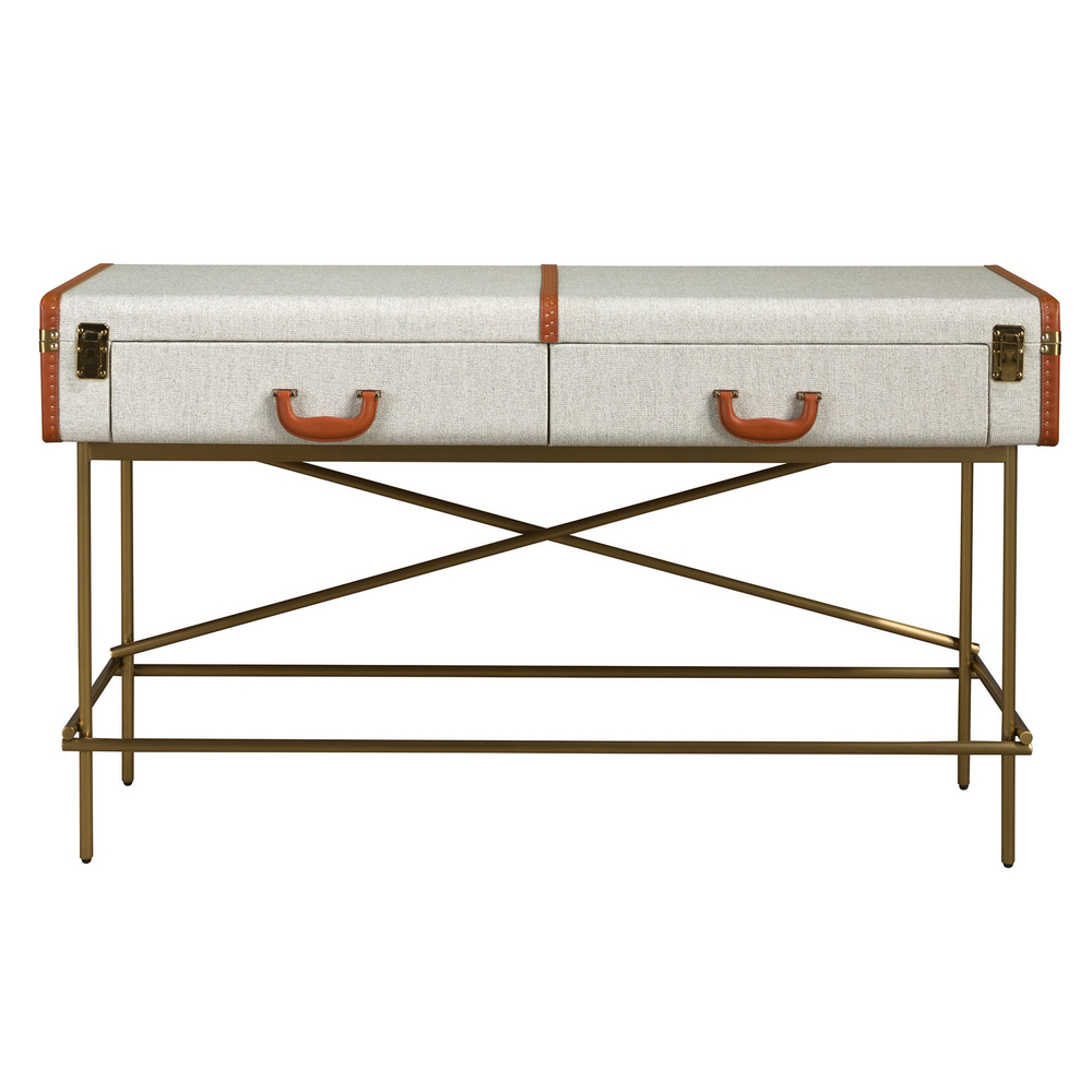 Консольный стол 3271 из шпона ореха и светло-серой ткани