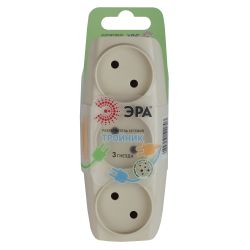 Разветвитель электрический ЭРА SP-3-I на 3 розетки без заземления 16А слоновая кость