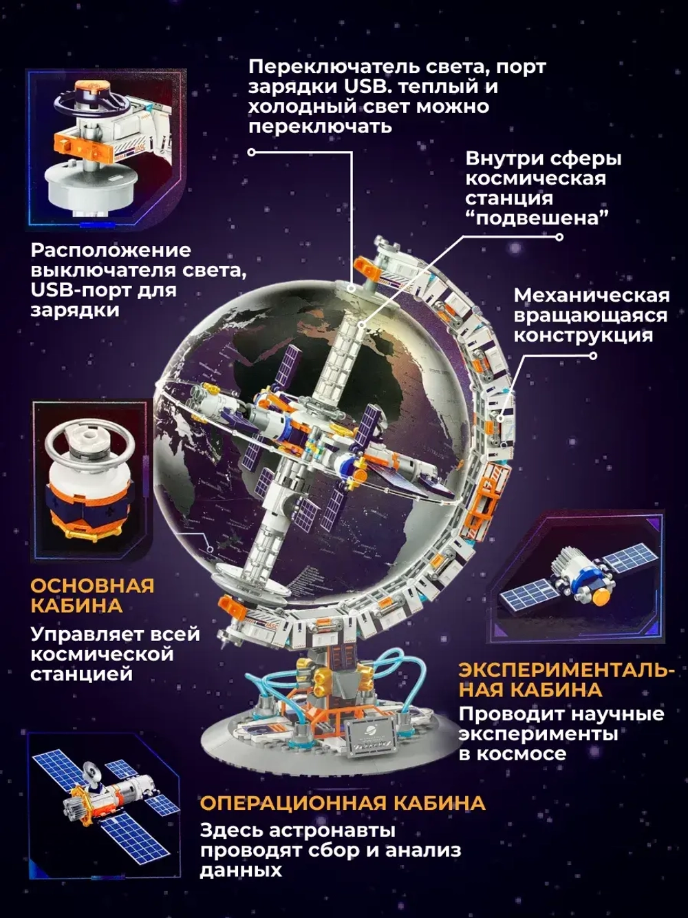 3D конструктор Jaki Космический глобус со светом
