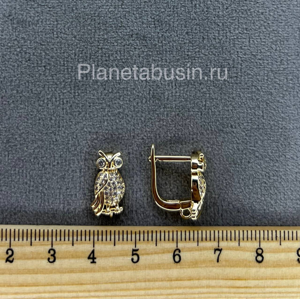 Швензы люкс (Корея) пара сова с микроцирконами 0491