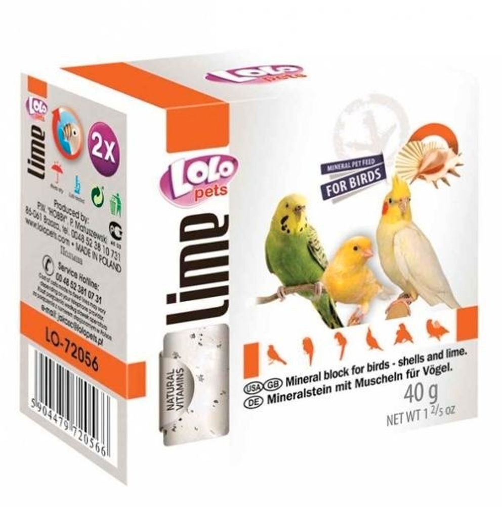 LoLo PETS Минеральный камень для птиц с ракушками 40г