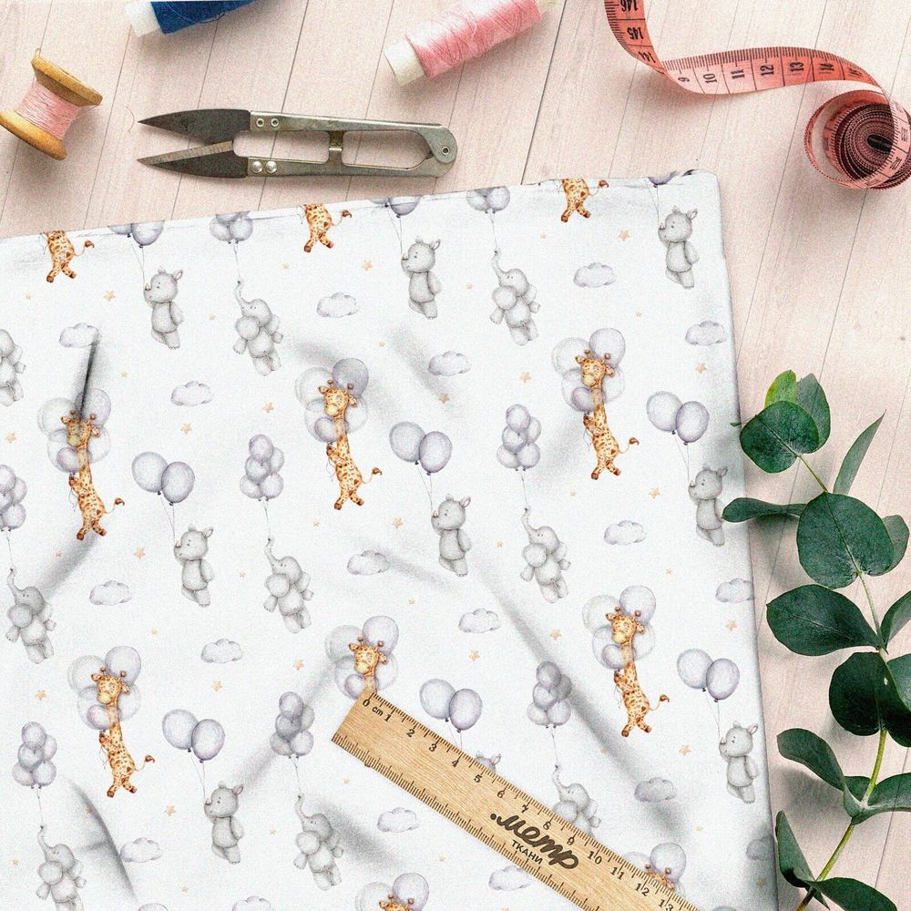 Ткань саржа зверята на воздушных шарах