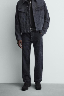 ZARA ВЕЛЬВЕТОВЫЕ БРЮКИ STRAIGHT FIT, СИНИЙ