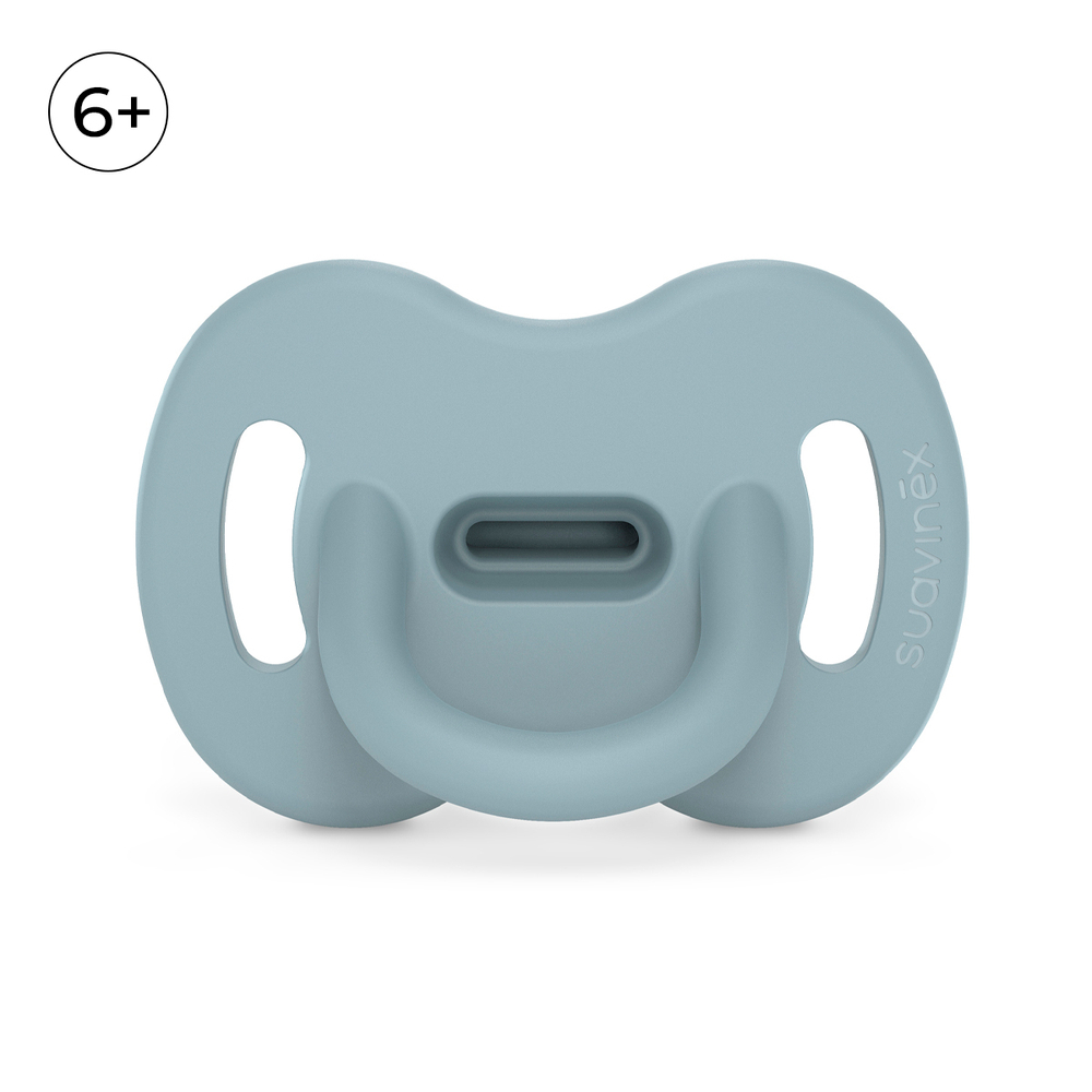 Пустышка силиконовая Suavinex Colour Essence серо-голубой, 6-18 мес