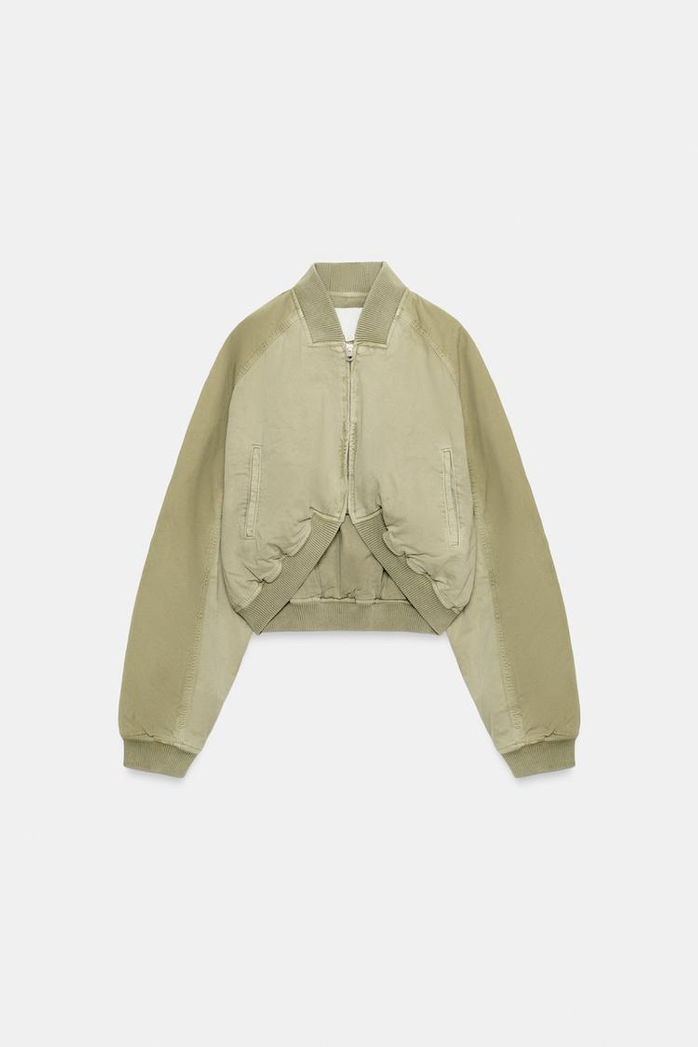ZARA БОМБЕР ИЗ ТКАНИ С ЭФФЕКТОМ ПОТЕРТОСТИ, СВЕТЛЫЙ ХАКИ