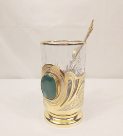 Подстаканник "Малахит" с ложечкой в футляре