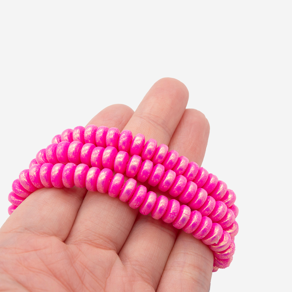 Бусины хеши, каучук с напылением, оттенок "Фуксия", 7,5*3мм