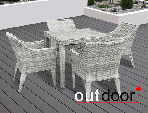 Комплект мебели из ротанга OUTDOOR Фиджи (стол, 4 стула), узкое плетение, светлый микс