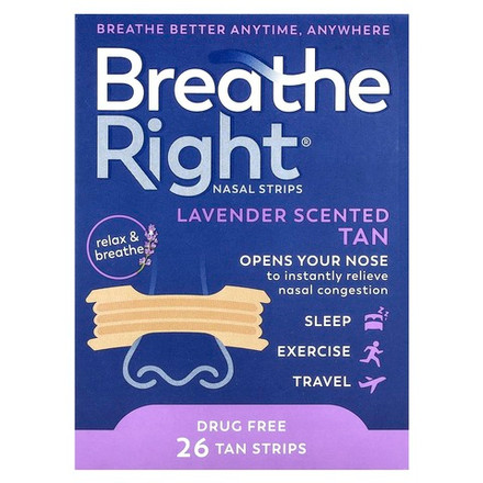 Breathe Right, Полоски для носа, лаванда, 26 шт.