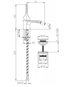 Bossini Apice смеситель для биде 169 мм, донный клапан, цвет чёрный матовый