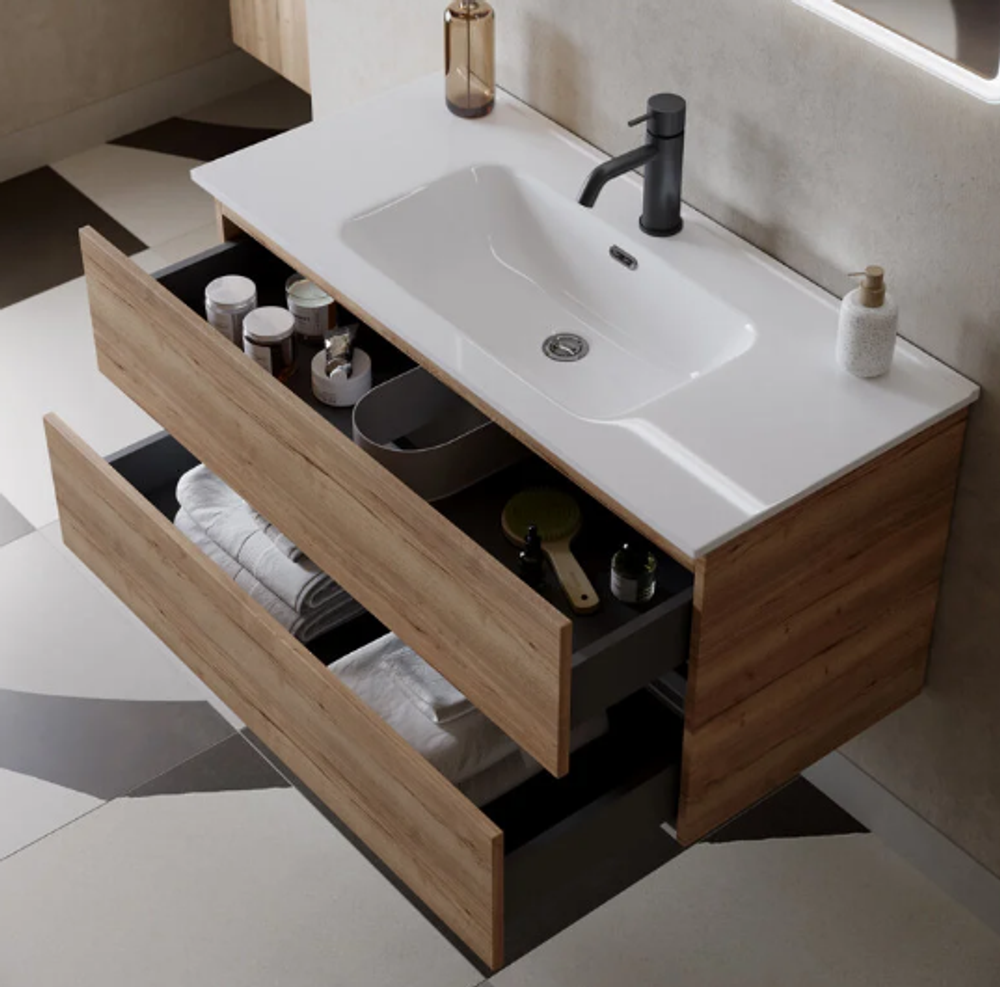 Тумба подвесная SANCOS Urban 1190х450х550, c двумя ящиками оснащенными доводчиками, дуб галифакс натуральный , арт. UR120-2EG