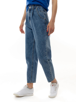 Джинсы женские синие / джинсы с высокой посадкой / джинсы с защипами