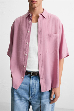 ZARA РУБАШКА RELAXED FIT ИЗ СТРУЯЩЕЙСЯ ТКАНИ, РОЗОВЫЙ