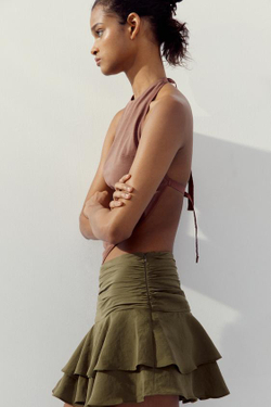 ZARA ЮБКА-ШОРТЫ С ОБОРКАМИ, ХАКИ