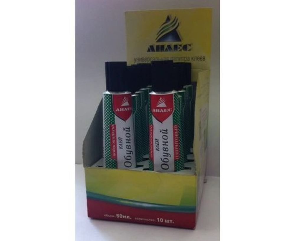 Клей Анлес Обувной (д/кожи, войлока, ткани, кожзам.) шоу-бокс, отг.10шт, туба50мл (наполнение 40мл)