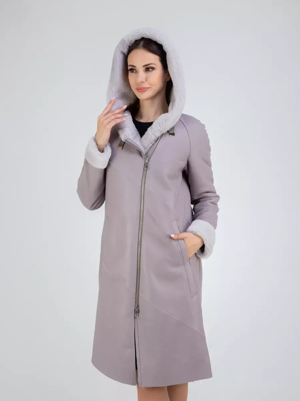 Дубленка зима натуральная удлиненная с капюшоном