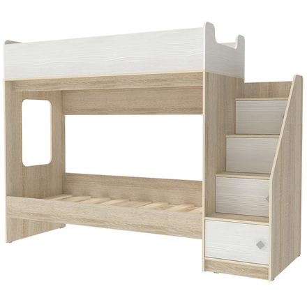 Двухъярусная кровать КарИВи Л-Д602.3 75х190 Дуб Сонома Белое Дерево