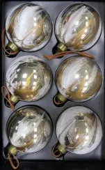Набор стеклянных шаров Акварель золотая 80 мм., 6 шт., Christmas DeLuxe (87205)