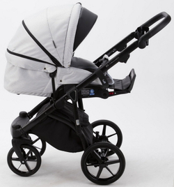 Детская коляска Adamex Bibione 2 в 1 BI-TSB11 (СВ.СЕР.ЖАКАРД+ЧЕРН.КОЖА)