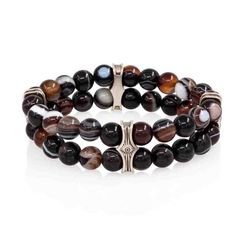 Браслет Всевидящее Око из Мельхиора Двойной с агатом глазковым 8 мм