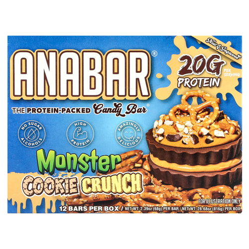 The Anabar, The Protein-Packed Candy Bar®, Monster Cookie Crunch, 12 батончиков по 68 г (2,39 унции)
