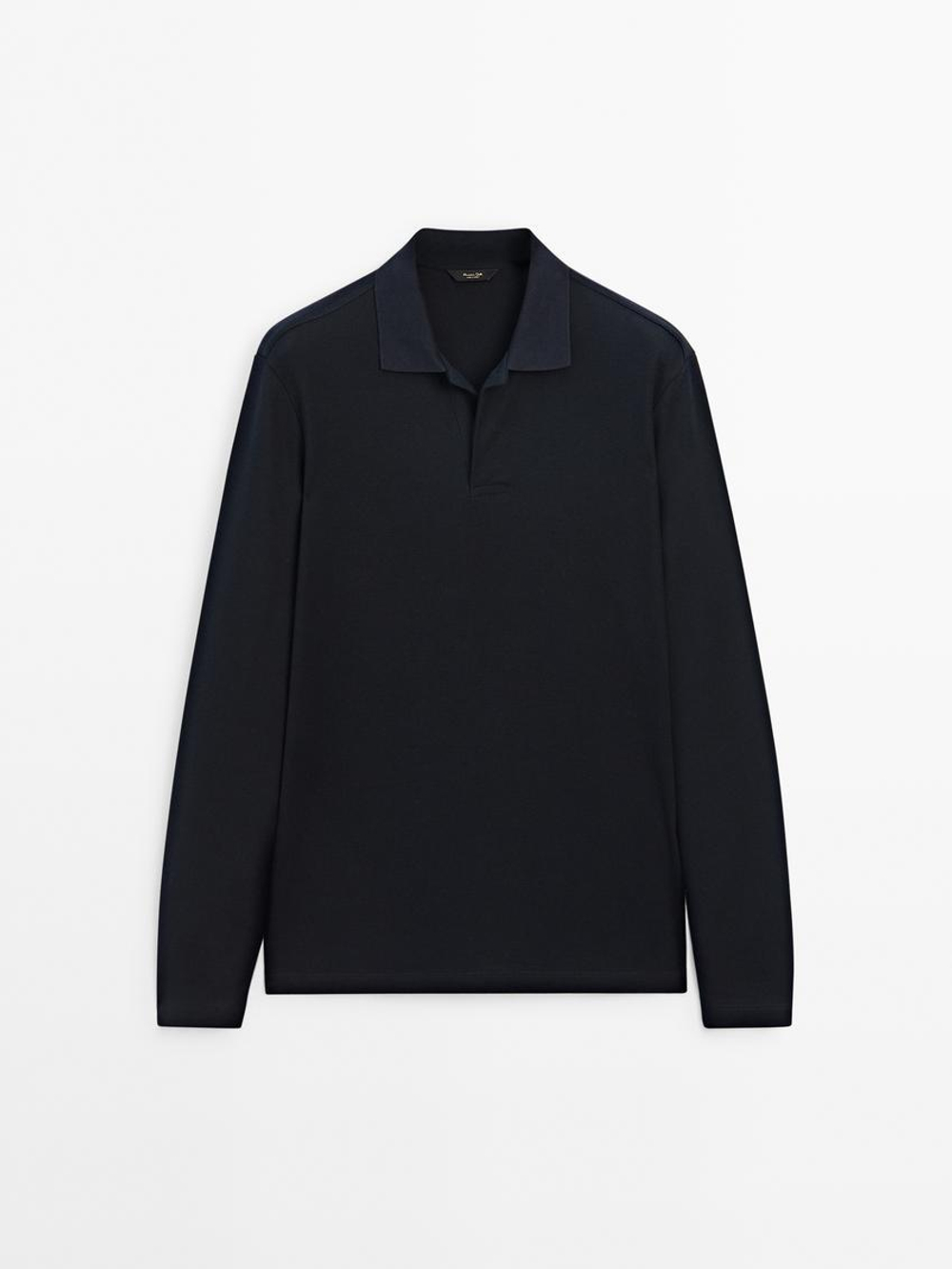 Massimo Dutti Поло комфортного кроя с длинными рукавами, темно-синий