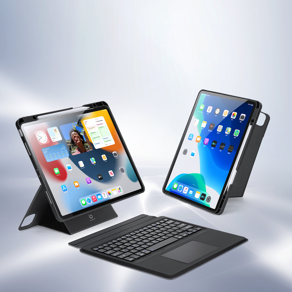 Чехол подставка с клавиатурой (RUS) от Dux Ducis для планшета iPad Air 13 (2024-25) и iPad Pro 12.9 (2018, 2020, 2021, 2022), серия DK Series Keyboard, русская клавиатура с подсветкой