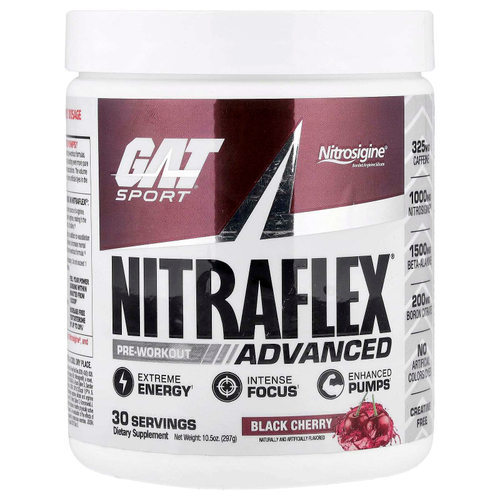 GAT, Sport, NITRAFLEX® Advanced, предтренировочный комплекс, со вкусом черешни, 297 г (10,5 унции)