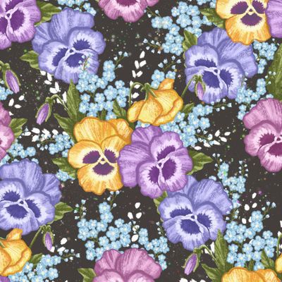 Анютины глазки(фиалки) и незабудки на черном