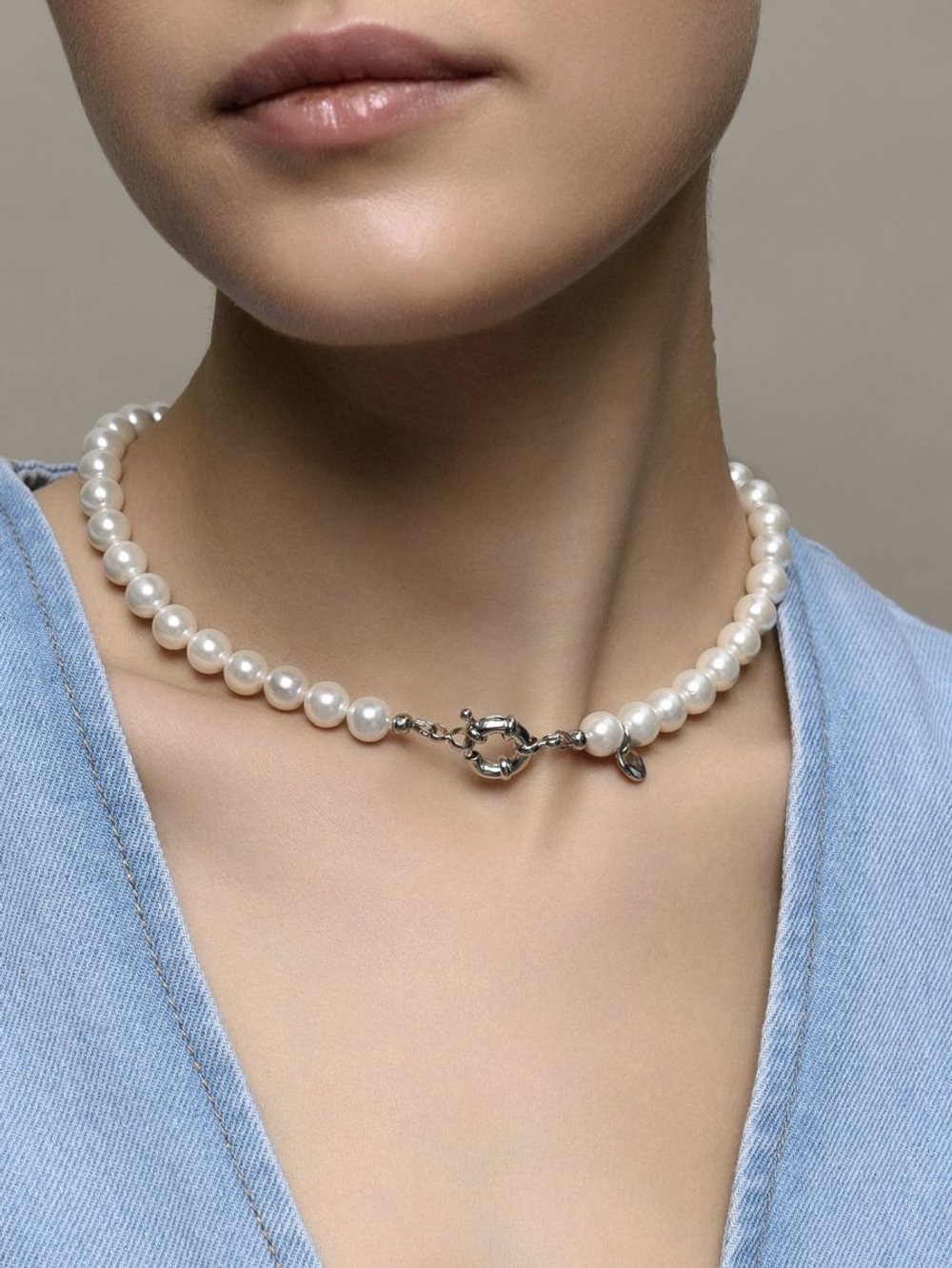 Чокер "Pure" из перламутра 35 см Silver