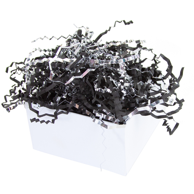 Наполнитель для коробок Праздничный Дуэт, бумага, ПП, Черный/Серебро, Металлик, 50 г.