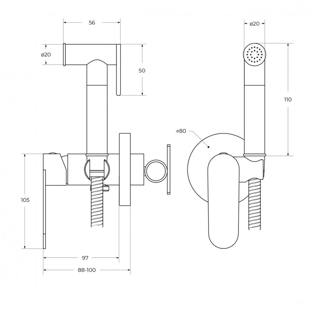 Гигиенический душ со смесителем CEZARES STYLUS-DIF-01