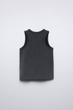 ZARA ТОП В РУБЧИК С РЕЛЬЕФНЫМ УЗОРОМ «СЕРДЦЕ», АНТРАЦИТОВО-СЕРЫЙ