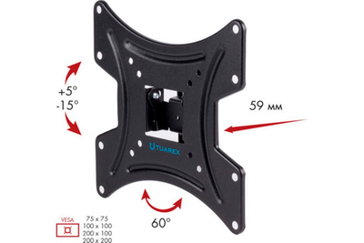 Кронштейн ЖК TUAREX ALTA-202 15-43" 40 кг., накл. 15°, пов. 90°, 200х200, черный