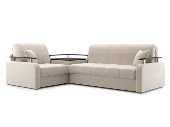 Диван угловой с Баром Денвер 1,2 - Velutto 17 бежевый/ коричневая накладка