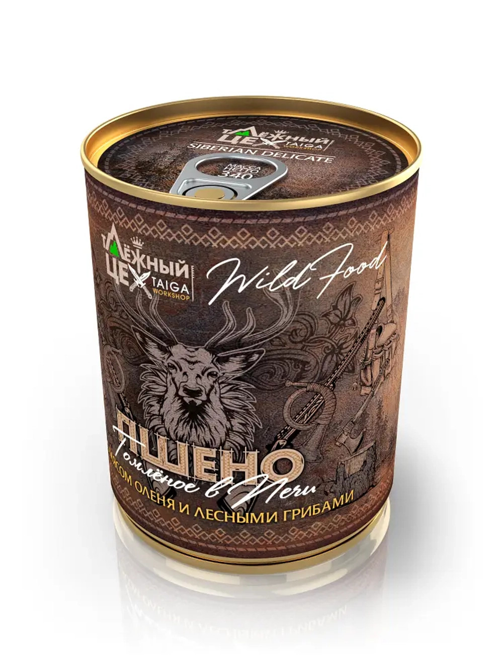 Пшено с мясом оленя и лесными грибами томлёное в печи ТАЁЖНЫЙ ЦЕХ готовая каша, 340 г