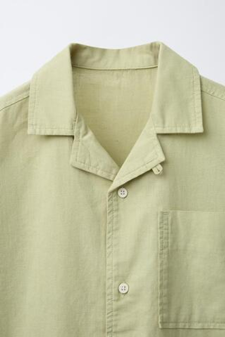 ZARA РУБАШКА ИЗ ХЛОПКА И ЛЬНА, ЗЕЛЕНЫЙ