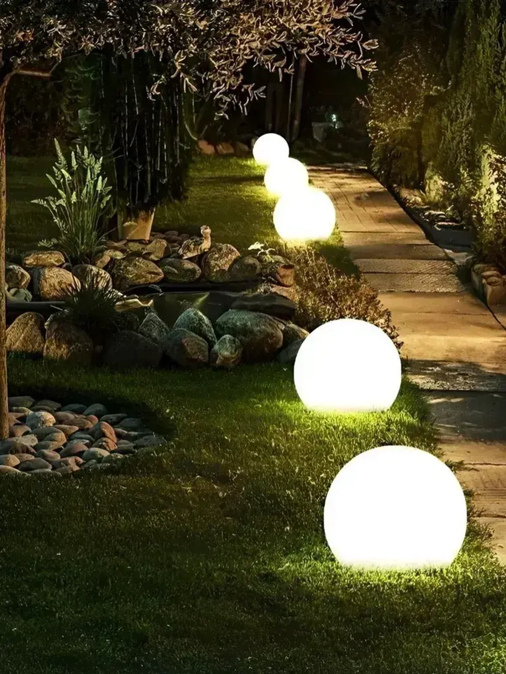 Ландшафтный светильник Белый Шар 20 см