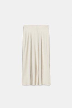 ZARA АТЛАСНАЯ ЮБКА МИДИ, ЦВЕТ ЛЬДА
