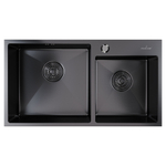 Мойка настол.монтаж 72х40 (3,0) 2-х ЧАШЕВАЯ вып 3 1/2  MIXLINE PRO 22см с сифоном (черный графит)