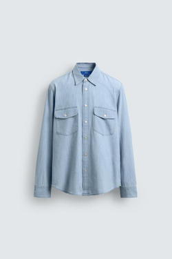 ZARA X AARON LEVINE ЛЕГКАЯ ДЖИНСОВАЯ РУБАШКА, ВЫЦВЕТШИЙ СИНИЙ