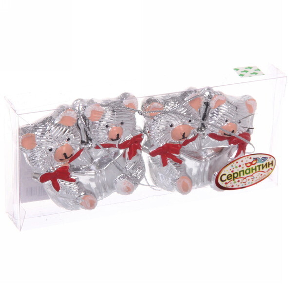 Елочные игрушки «Мишутки» 5*6 см (набор 2 шт), Серебро