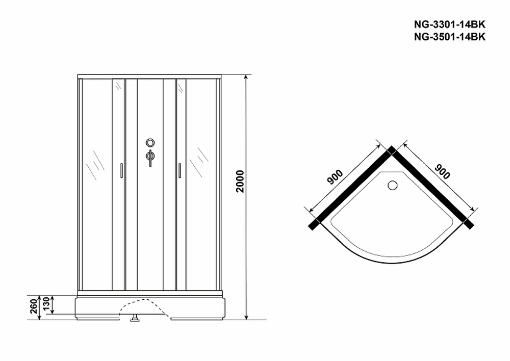 Душевая кабина Niagara Classic 90x90 NG-3501-14BK без гидромассажа