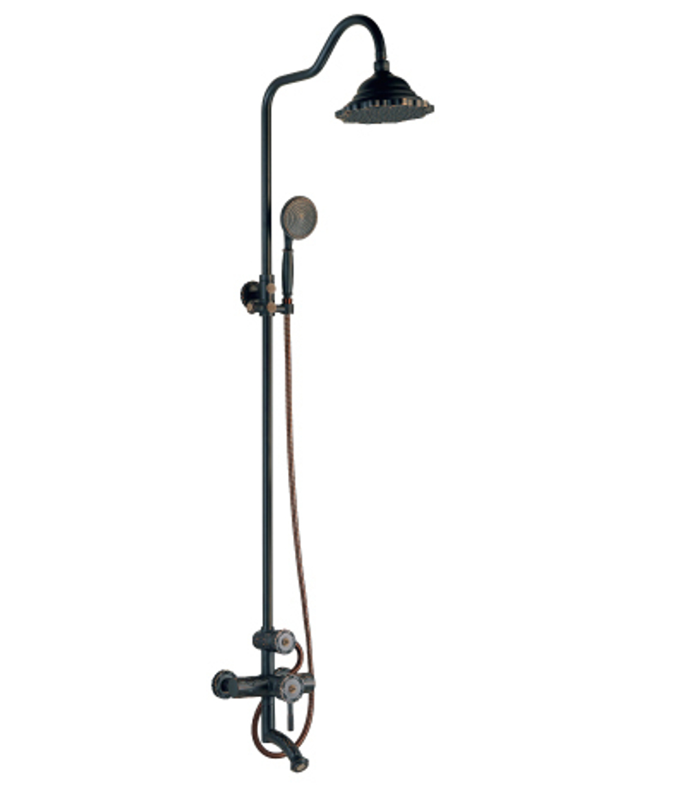 Смеситель для ванны и душа с регулируемой высотой штанги, поворотным изливом и верхней душевой лейкой "Тропический дождь" LEMARK JASMINE– LM6662ORB