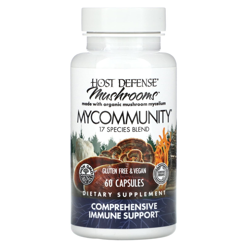 Host Defense, MyCommunity, мультикомплекс из 17 видов грибов, 60 вегетарианских капсул