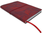 НОВИНКА! Блокнот "Leaves" в клетку А5 128 листов, гибкая обложка из бархатистой экокожи нубук  (цвет винный) с тиснением рисунка красной матовой фольгой
