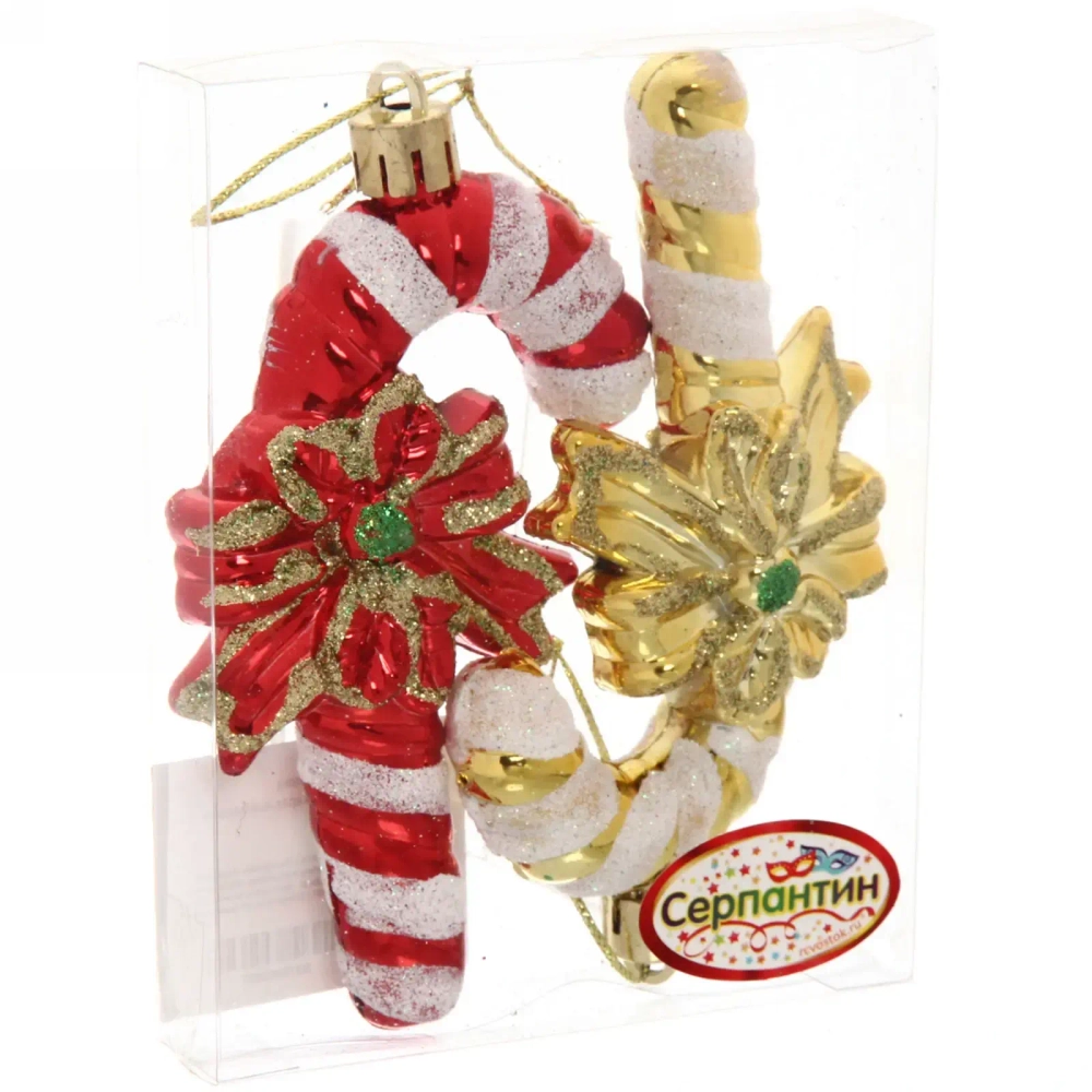 Ёлочные игрушки «Леденец Рождественский» 9,5см красный/золото (набор 2шт)