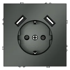 Розетка встраиваемая VOLTUM S70 с заземлением и защитными шторками, 16А, с USB, A+A, (титан)